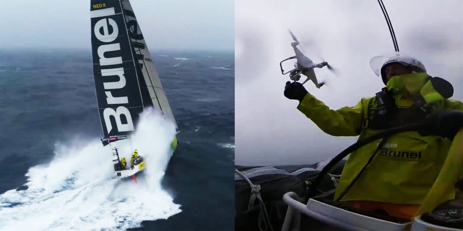 Spectacular drone footage and landing during the record-breaking 9th Leg of the Volvo Ocean Race by Team Brunel [video]