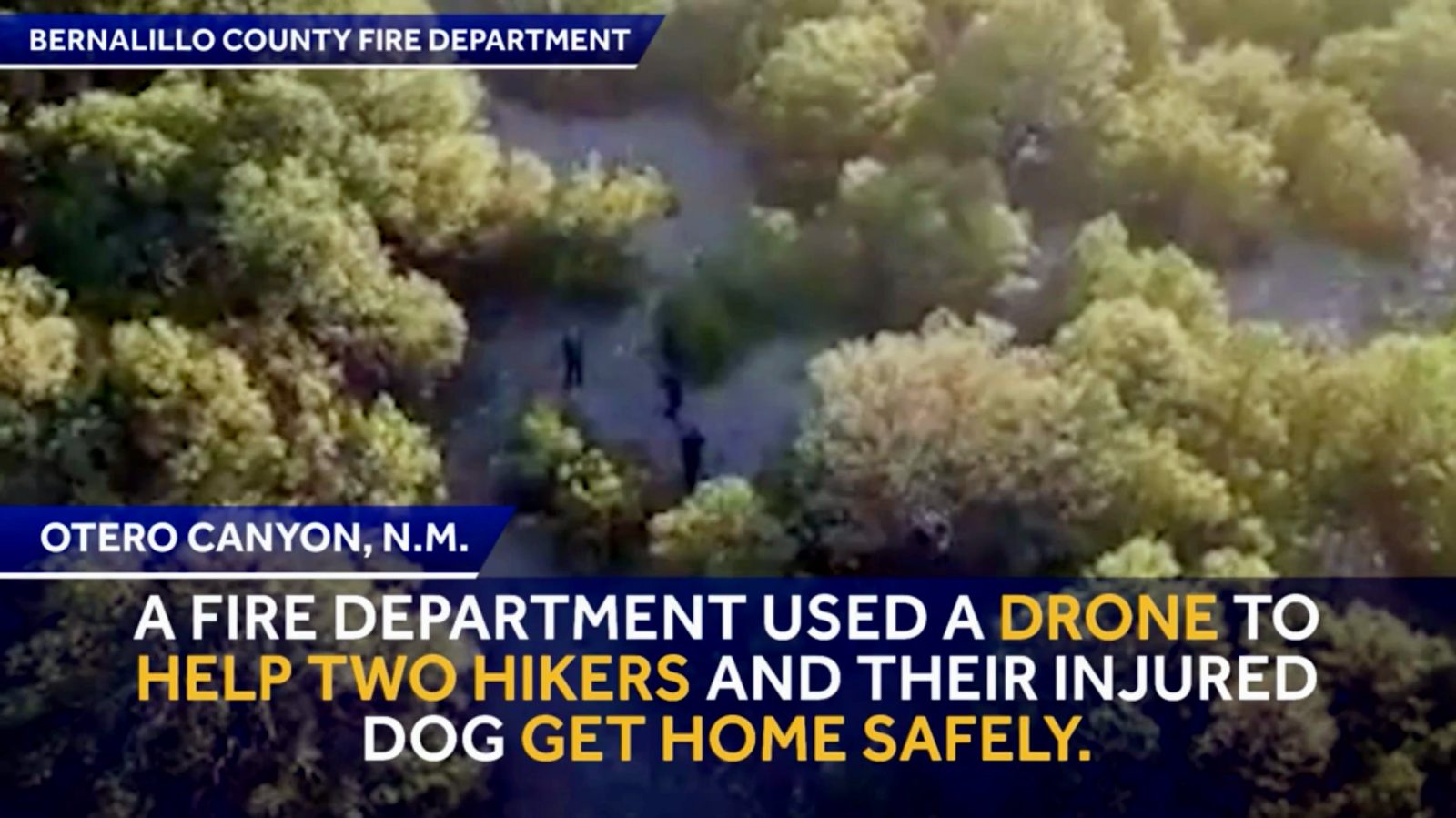 Drone leads the way to safety for stranded hikers and injured dog