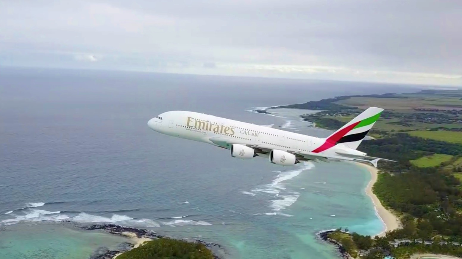 What on earth is this guy thinking flying his drone next to an A380 taking of from Mauritius