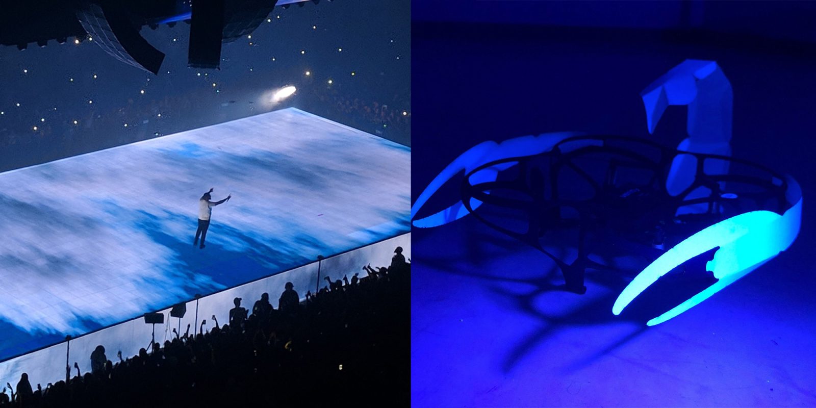 Lucie micro-drones dance with Drake in songs Elevate and Look Alive during show in Detroit