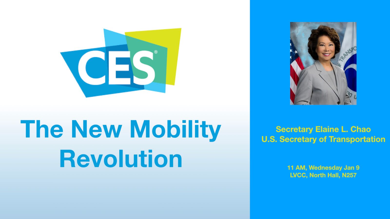 U.S. Secretary of Transportation Elaine L. Chao to deliver CES 2019 Keynote