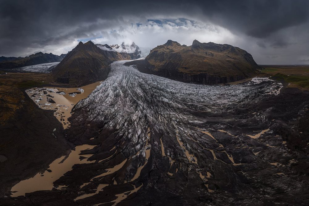 A huge glacier in Iceland captured using the 360 panorama mode of the Mavic