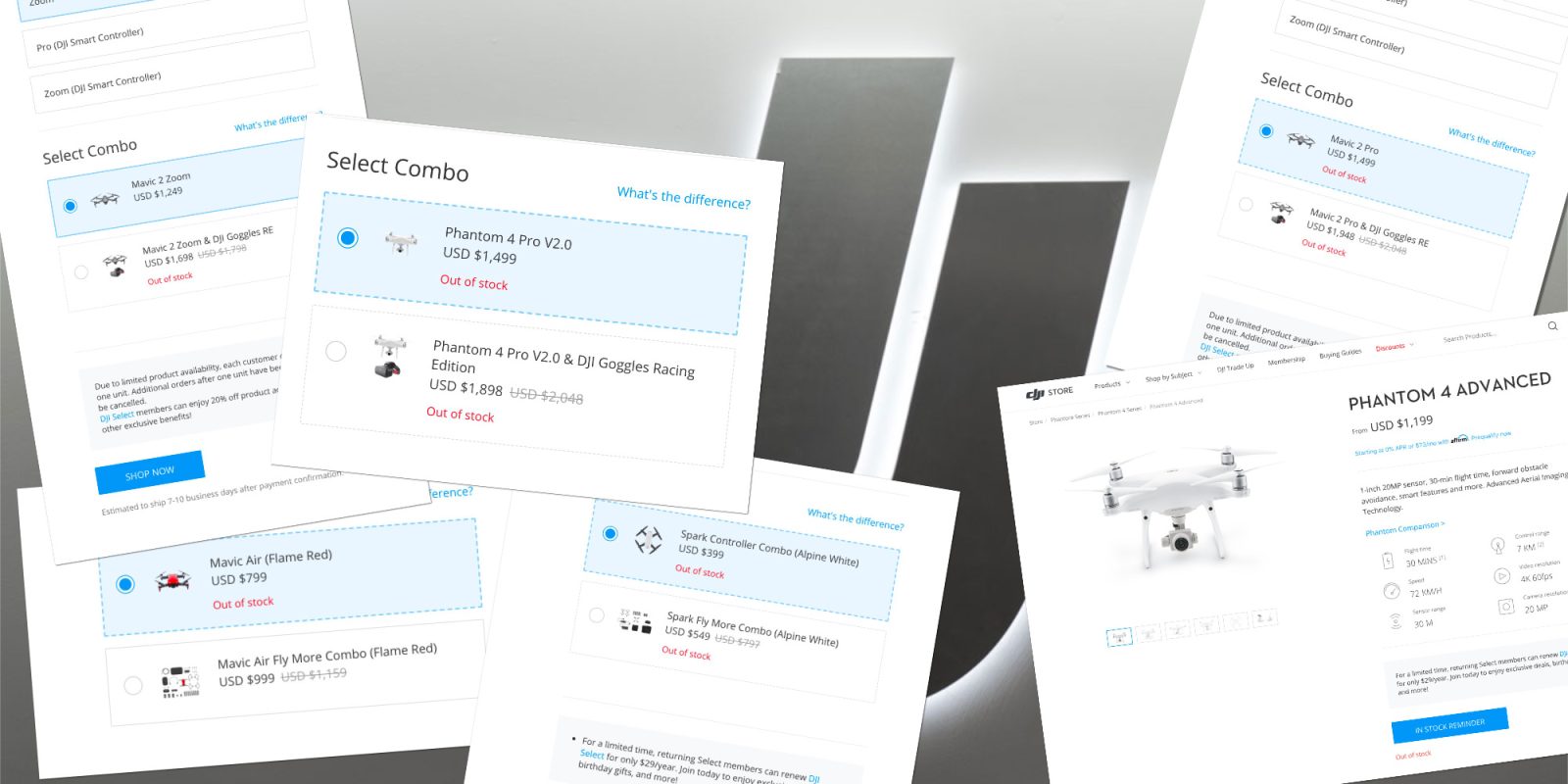 Almost all DJI drones are out of stock