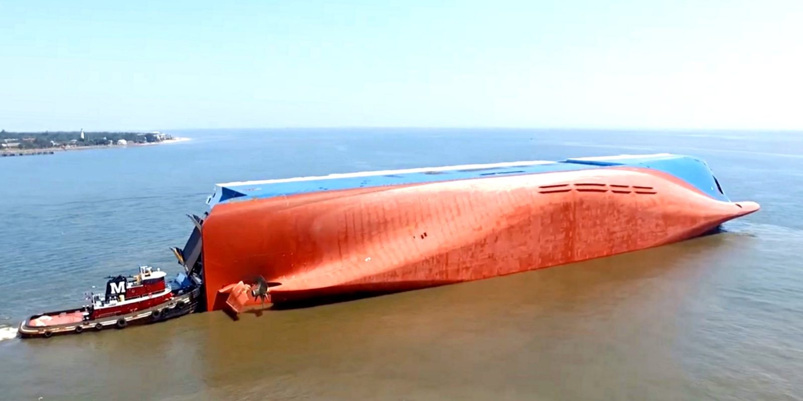 Drone video of capsized cargo ship off the coast of Georgia