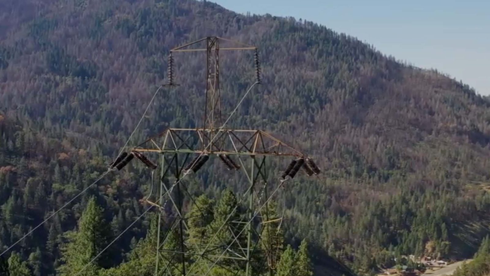 Drone footage shows the aging PG&E transmission towers in California