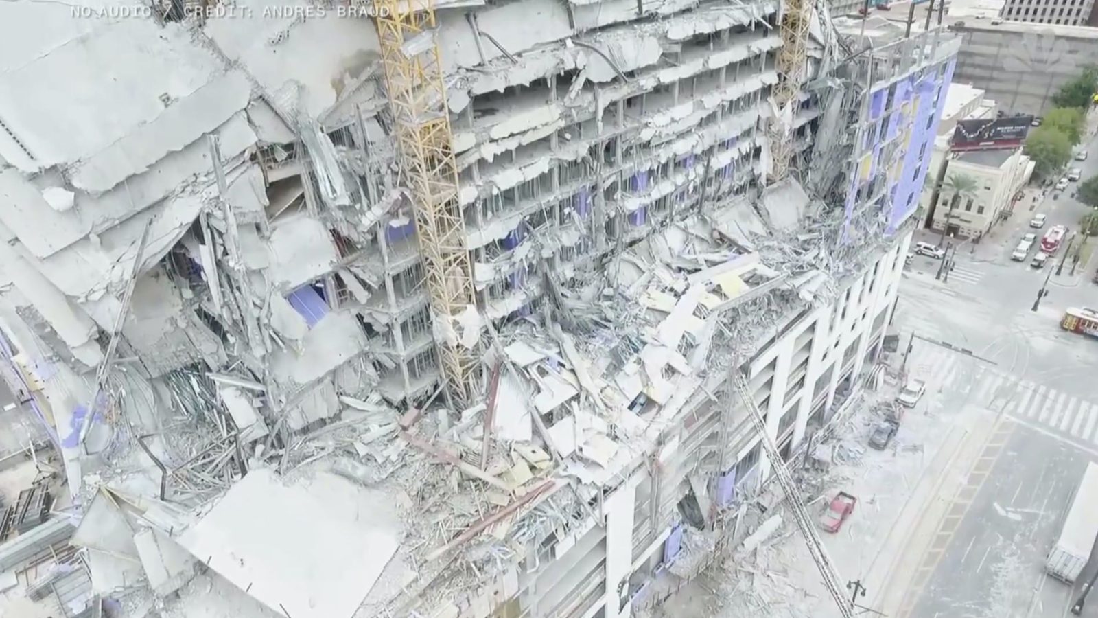 Drone video shows aftermath collapse Hard Rock Hotel in New Orleans