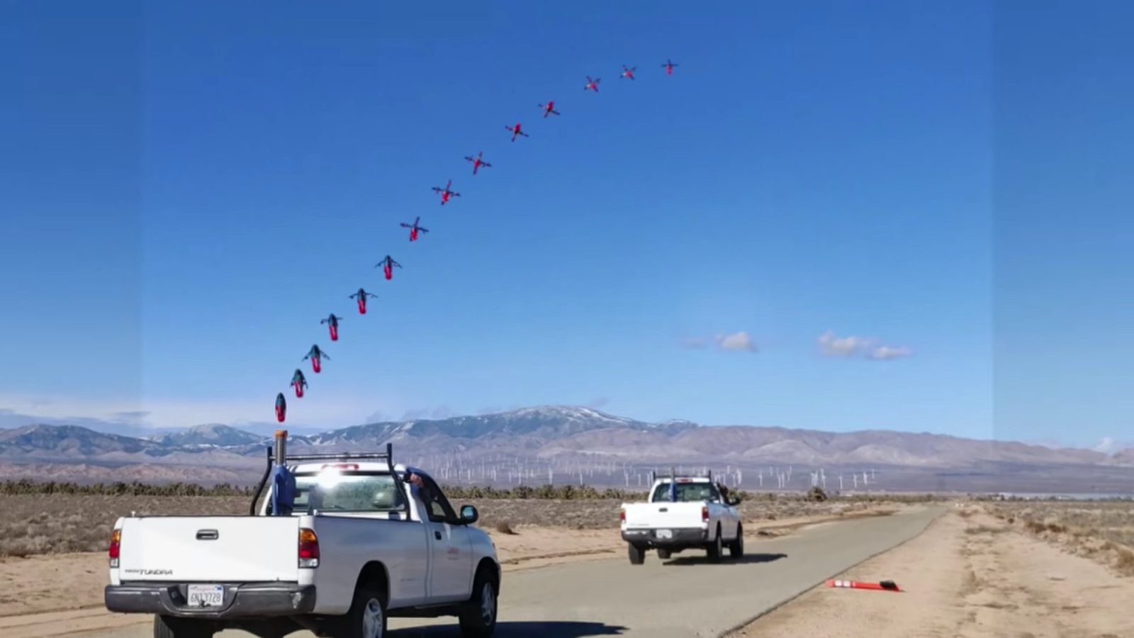 SQUID drone is launched by a cannon from a moving truck