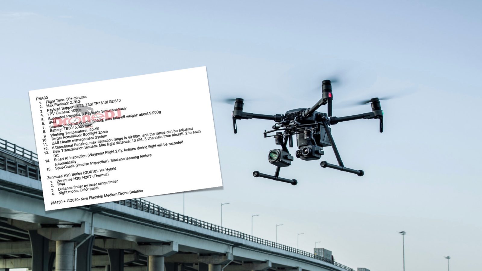 DJI Matrice 300 (M300) specifications and Zenmuse H20 hybrid thermal camera