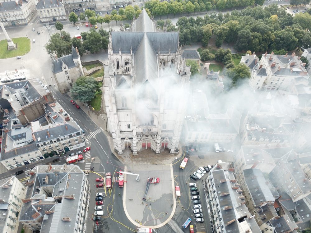 Nantes Cathedral Fire as seen by drone