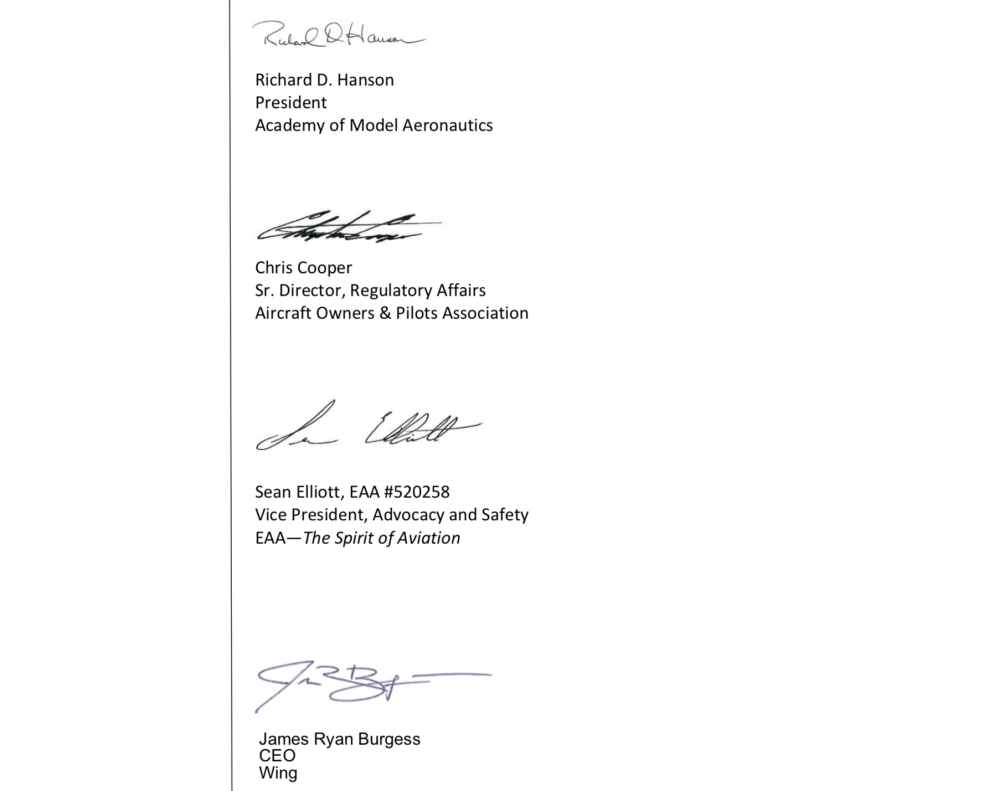 FAA letter signatories