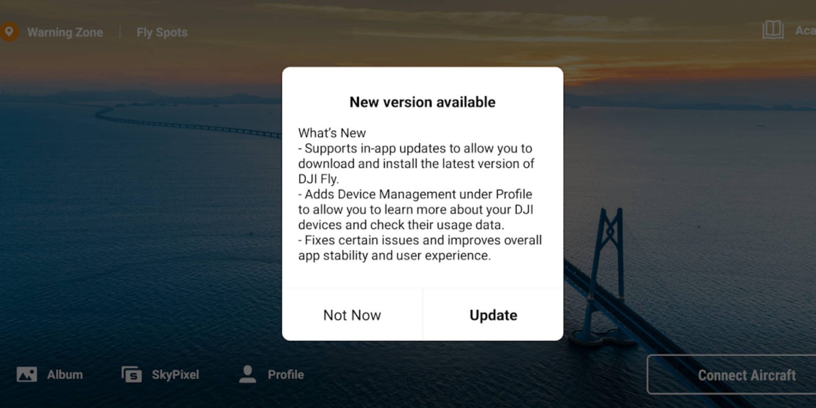 DJI Fly app update Android